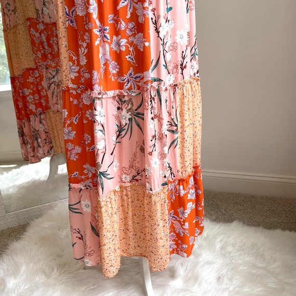 GiGiO Patchwork Floral Boho Flowy Midi Sun Dress - Picture 3 of 13